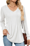 Solid Color V-Neck Loose Long Sleeved T-Shirt