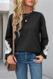 Lace Round Neck Long Sleeved Sweatshirt