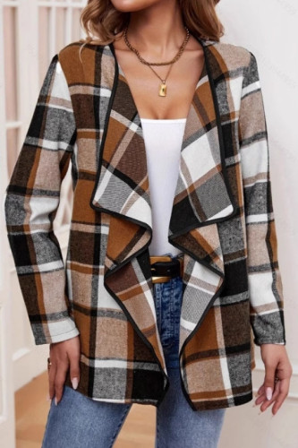 Plaid Printed Long Sleeved Shawl Jacket