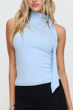 Solid Color Sleeveless Collar Tied With Ribbon Vest