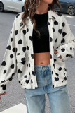Lapel Heart-Shaped Printed Zipper Cardigan Jacket