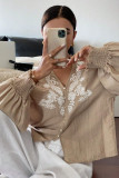 Embroidered Button Long Sleeved Cardigan Shirt