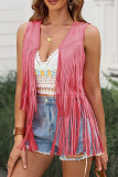 Solid Color Tassel Sleeveless Cardigan Jacket