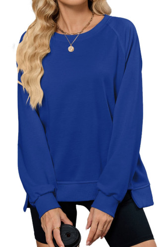Solid Color Round Neck Long Sleeved Loose Hoodie