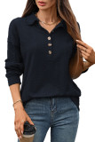 Solid Color Lapel Button Loose Long Sleeved Sweatshirt