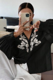 Embroidered Button Long Sleeved Cardigan Shirt