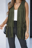 Solid Color Tassel Sleeveless Cardigan Jacket
