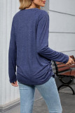 V-Neck Solid Color Loose Long Sleeved T-Shirt