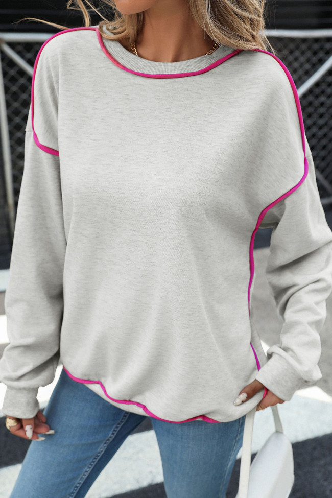 Long Sleeve Round Neck Contrasting Loose Hoodie