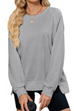 Solid Color Round Neck Long Sleeved Loose Hoodie