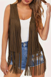 Solid Color Tassel Sleeveless Cardigan Jacket