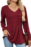 Solid Color V-Neck Loose Long Sleeved T-Shirt