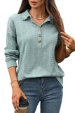 Solid Color Lapel Button Loose Long Sleeved Sweatshirt