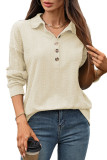 Solid Color Lapel Button Loose Long Sleeved Sweatshirt