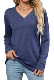 V-Neck Solid Color Loose Long Sleeved T-Shirt