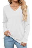 V-Neck Solid Color Loose Long Sleeved T-Shirt