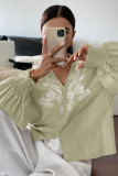 Embroidered Button Long Sleeved Cardigan Shirt