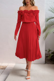 One Shoulder Lotus Leaf Long Sleeved Dress