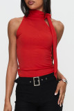 Solid Color Sleeveless Collar Tied With Ribbon Vest