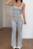Solid Color Vest Flared Pants Two-Piece Set