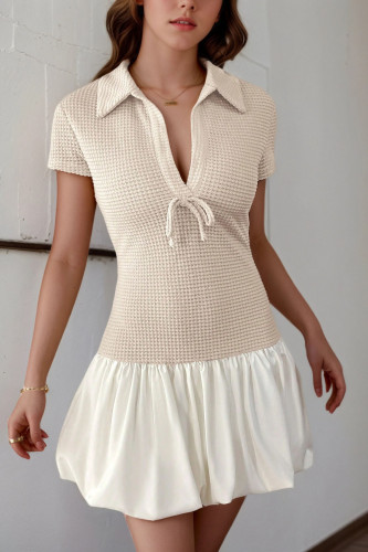 Bow Lapel Short Sleeved Knitted Dress