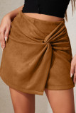 Solid Colored Suede Irregular Skirt Pants