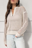 Zipper Hollowed Out Long Sleeved Sweater