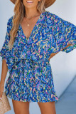 V-Neck Printed Bat Short Sleeve Jumpsuit