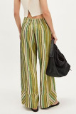 Elastic High Waisted Striped Printed Wide Leg Pants
