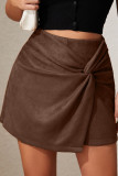 Solid Colored Suede Irregular Skirt Pants