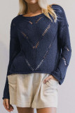 Solid Color Hollow Knitted Long Sleeved Sweater