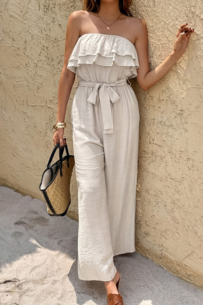 High Waisted Strapless Loose Jumpsuit Pants