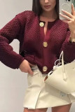 Solid Color Knitted Button Long Sleeve Cardigan