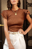 Round Neck Ruffle Sleeves Short Sleeved Shirt