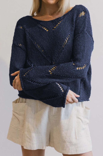 Solid Color Hollow Knitted Long Sleeved Sweater