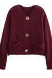 Solid Color Knitted Button Long Sleeve Cardigan