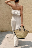 High Waisted Strapless Loose Jumpsuit Pants