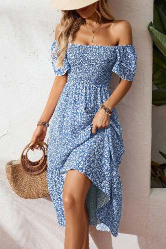 Square Neck Bubble Short Sleeve Floral Dress