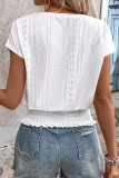 V-Neck Jacquard Short Sleeved Hollow T-Shirt