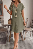 Solid Color V-Neck Loose Short Sleeved Dress