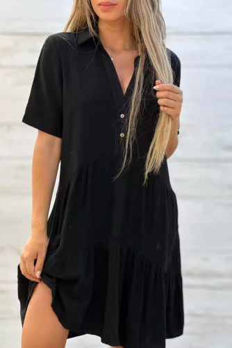 Solid Color Lapel Short Sleeved Shirt Dress