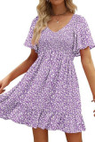 Summer Printed V-Neck Ruffled Short Sleeved Dress