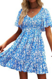 Summer Printed V-Neck Ruffled Short Sleeved Dress