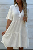 Solid Color Lapel Short Sleeved Shirt Dress