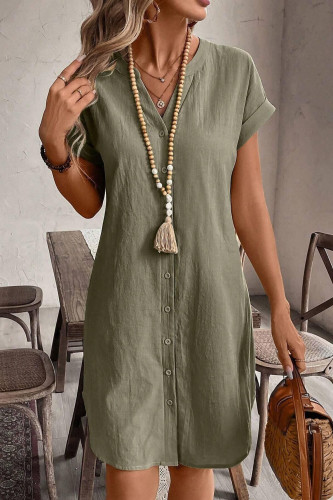 Solid Color V-Neck Loose Short Sleeved Dress