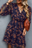 V-Neck Floral Print Long Sleeved Chiffon Dress