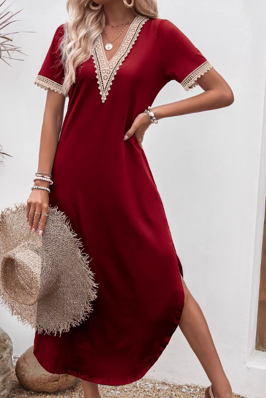 Summer V-Neck Lace Irregular Hem Dress