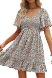 Summer Printed V-Neck Ruffled Short Sleeved Dress