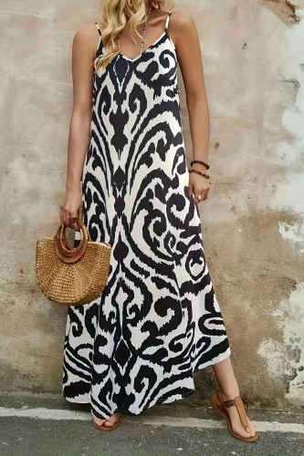 V-Neck Geometric Printed Sleeveless Dress