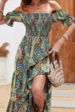 Bohemian One Shoulder Short Sleeved Dress